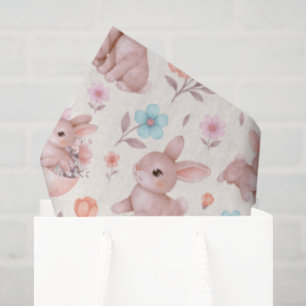 Mooie Waterverf Konijnen & Bloemen Patroon Tissuepapier