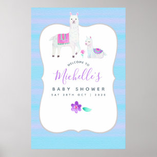 Mooie waterverf lama thema babyshower welkom poster