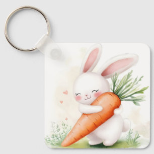 Mooie Waterverf Lente Konijn Wortel Sleutelhanger