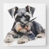 MOOIE WATERVERF MINIATUUR SCHNAUZER HOND VIERKANTE KLOK (Voorkant)