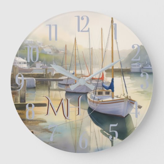 Mooie Waterverf nautische zeilmonogram Grote Klok (Voorkant)