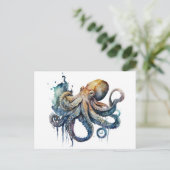 Mooie waterverf Octopus Briefkaart (Staand voorkant)