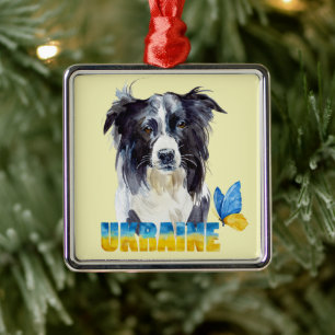 Mooie Waterverf Oekraïne Dog en Butterfly Metalen Ornament