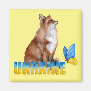 Mooie Waterverf Oekraïne Fox en Butterfly Magneet