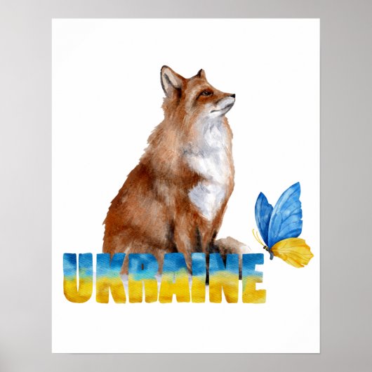 Mooie Waterverf Oekraïne Fox en Butterfly Poster (Voorkant)