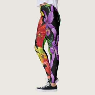 Mooie Waterverf Orchid Flowers op Black Leggings
