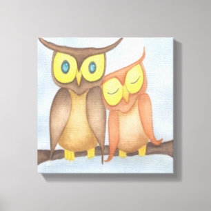Mooie Waterverf Owl Lovers Canvas Afdruk