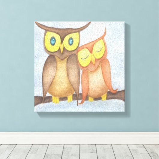 Mooie Waterverf Owl Lovers Canvas Afdruk (Insitu (Houten vloer))