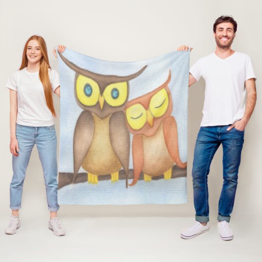 Mooie Waterverf Owl Lovers Fleece Deken (In situ)