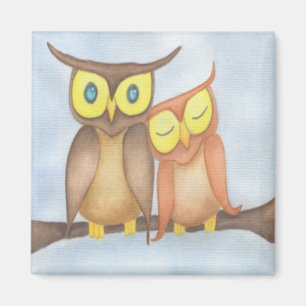 Mooie Waterverf Owl Lovers Magneet