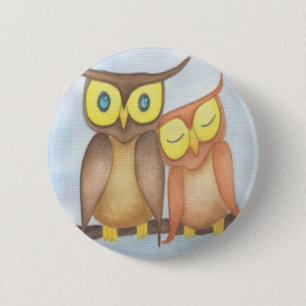 Mooie Waterverf Owl Lovers Ronde Button 5,7 Cm