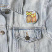 Mooie Waterverf Owl Lovers Ronde Button 5,7 Cm (In situ)