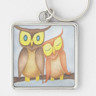 Mooie Waterverf Owl Lovers Sleutelhanger