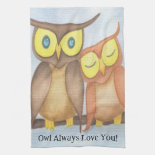 Mooie Waterverf Owl Lovers Theedoek