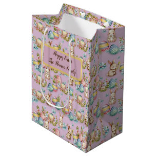 Mooie waterverf Paaseieren, Konijn en Bloemen Medium Cadeauzakje