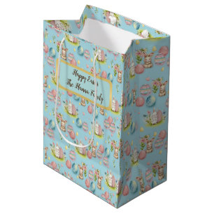Mooie waterverf Paaseieren, Konijn en Bloemen Medium Cadeauzakje