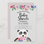Mooie Waterverf Panda Beer en Bloemen Baby Shower Kaart (Voorkant / Achterkant)