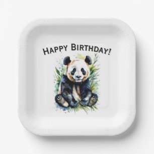Mooie Waterverf Panda Beer Happy Birthday Papieren Bordje