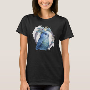Mooie waterverf parkiet vogeltje bloemenkroon t-shirt