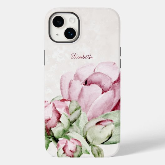 Mooie Waterverf Pioenrozen Beige gepersonaliseerd Case-Mate iPhone Case (Achterkant)