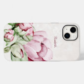 Mooie Waterverf Pioenrozen Beige gepersonaliseerd Case-Mate iPhone Case (Achterkant (horizontaal))
