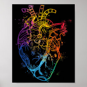 Mooie Waterverf Regenboog Hart Orgaan Menselijk Or Poster