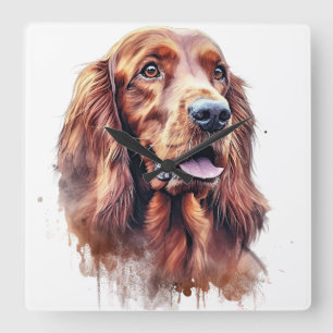 MOOIE WATERVERF RODE IERSE SETTER HOND VIERKANTE KLOK