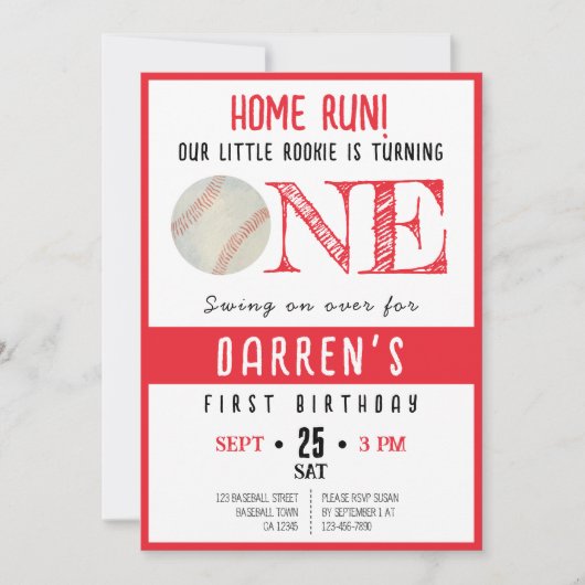 Mooie Waterverf Rookie-honkbal 1e verjaardag Kaart (Voorkant)