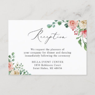 Mooie Waterverf Roos Bloemen bruiloft receptie Informatiekaartje