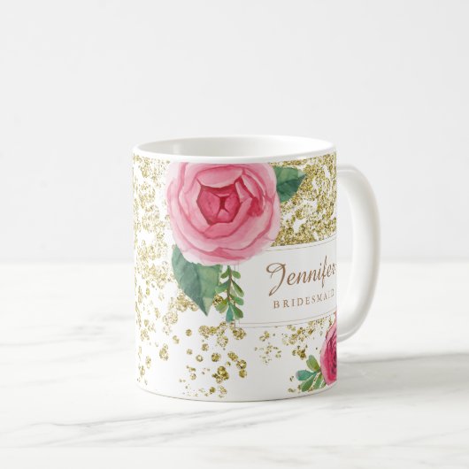 Mooie Waterverf Rozen met Gold Glitter Mok (Voorkant rechts)