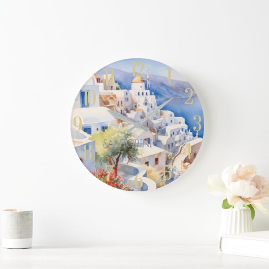 Mooie Waterverf Santorini Griekenland Reizen Grote Klok (Huis)