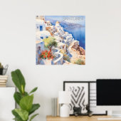 Mooie Waterverf Santorini Griekenland Reizen Poster (Thuiskantoor)
