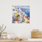Mooie Waterverf Santorini Griekenland Reizen Poster (Keuken)