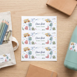Mooie waterverf schoolbus stickers met eigen naam