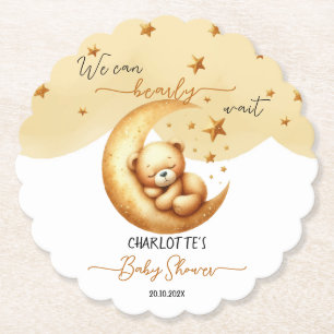Mooie waterverf slapende beer op maan babyshower kartonnen onderzetters