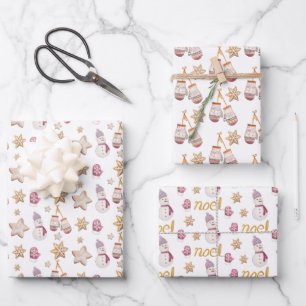 Mooie Waterverf Sneeuwman Koekjes Kunst Inpakpapier Vel