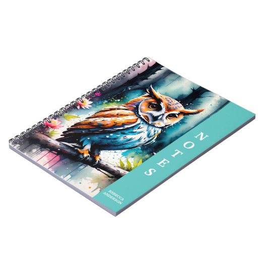 Mooie Waterverf Splash Style Uil Notitieboek (Linkerzijde)