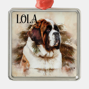 MOOIE WATERVERF ST BERNARD HONDENGEZICHT METALEN ORNAMENT