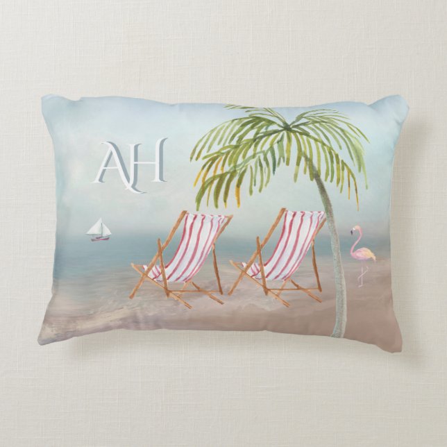 Mooie Waterverf strand scène aangepaste monogram Accent Kussen (Achterkant)