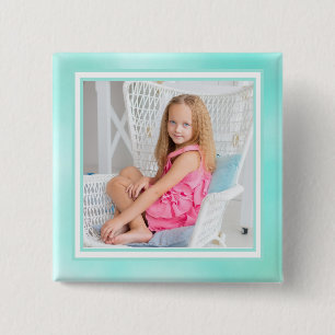 Mooie Waterverf Teal Kinderfoto Knop Vierkante Button 5,1 Cm