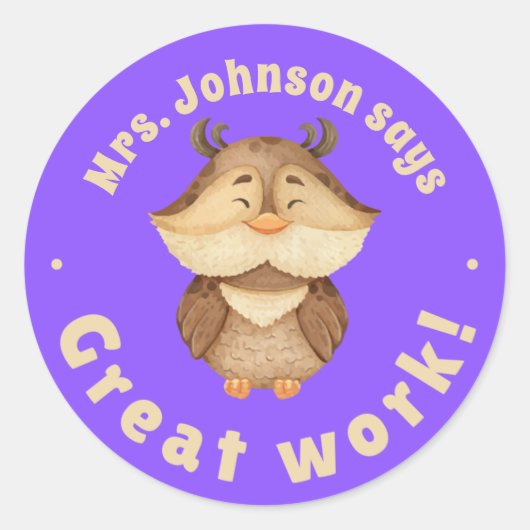 Mooie Waterverf Uil Geweldig Werk Student Award Ronde Sticker (Voorkant)