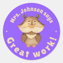 Mooie Waterverf Uil Geweldig Werk Student Award Ronde Sticker