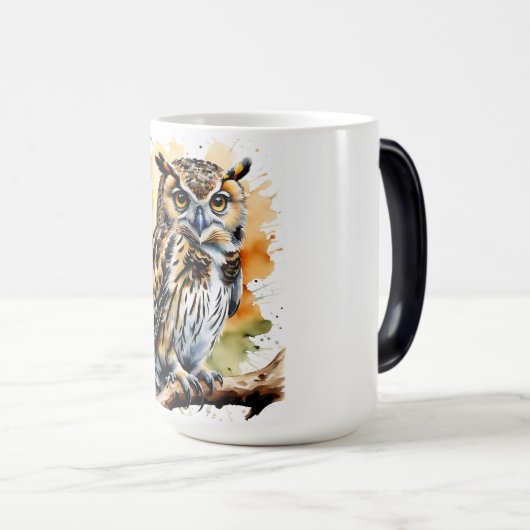 Mooie Waterverf Uil op een Perch Mok (Voorkant rechts)