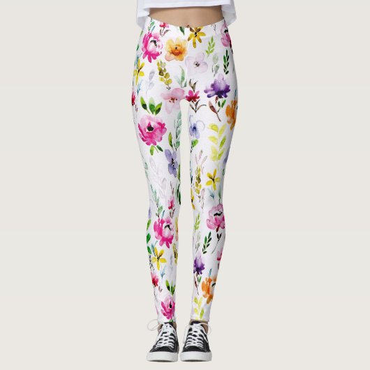 Mooie Waterverf van Pastel Floral Leggings (Voorkant)