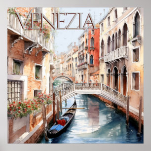 Mooie Waterverf Venetië Canal Travel Poster