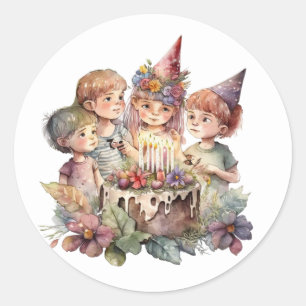 Mooie waterverf verjaardagsstickers ronde sticker
