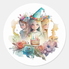 Mooie waterverf verjaardagsstickers ronde sticker