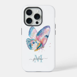 Mooie Waterverf Vlinder met je Monogram iPhone 15 Pro Hoesje