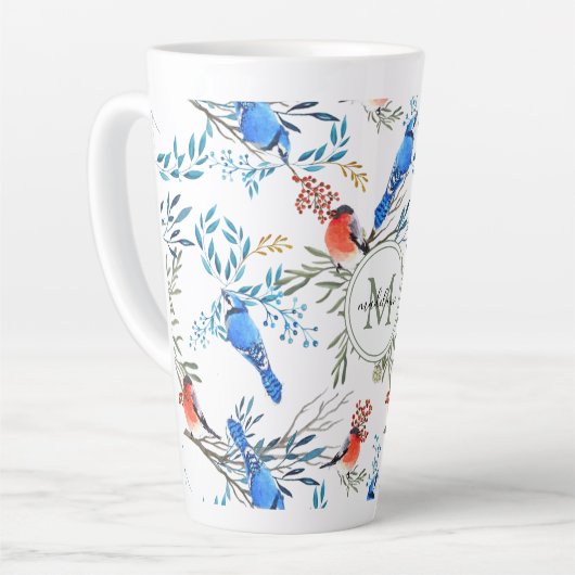 Mooie Waterverf vogels en oliepatroon Latte Mok (Linkerhoek)