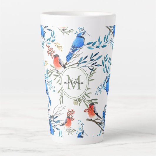 Mooie Waterverf vogels en oliepatroon Latte Mok (Voorkant)